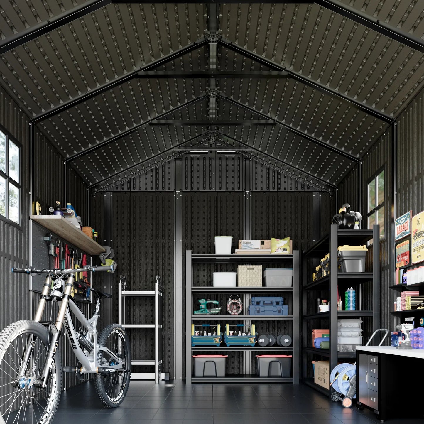 Kick-it Plastic Storage Shed with Floor and Windows