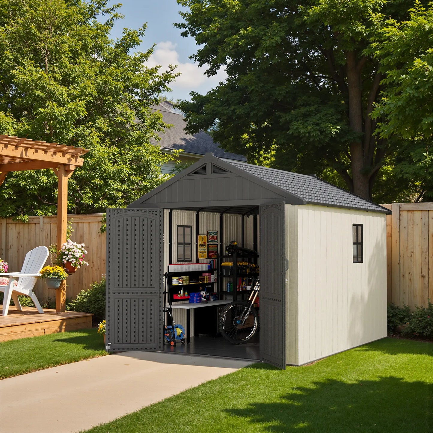 Kick-it 8x10 Plastic Storage Shed with Floor and Windows