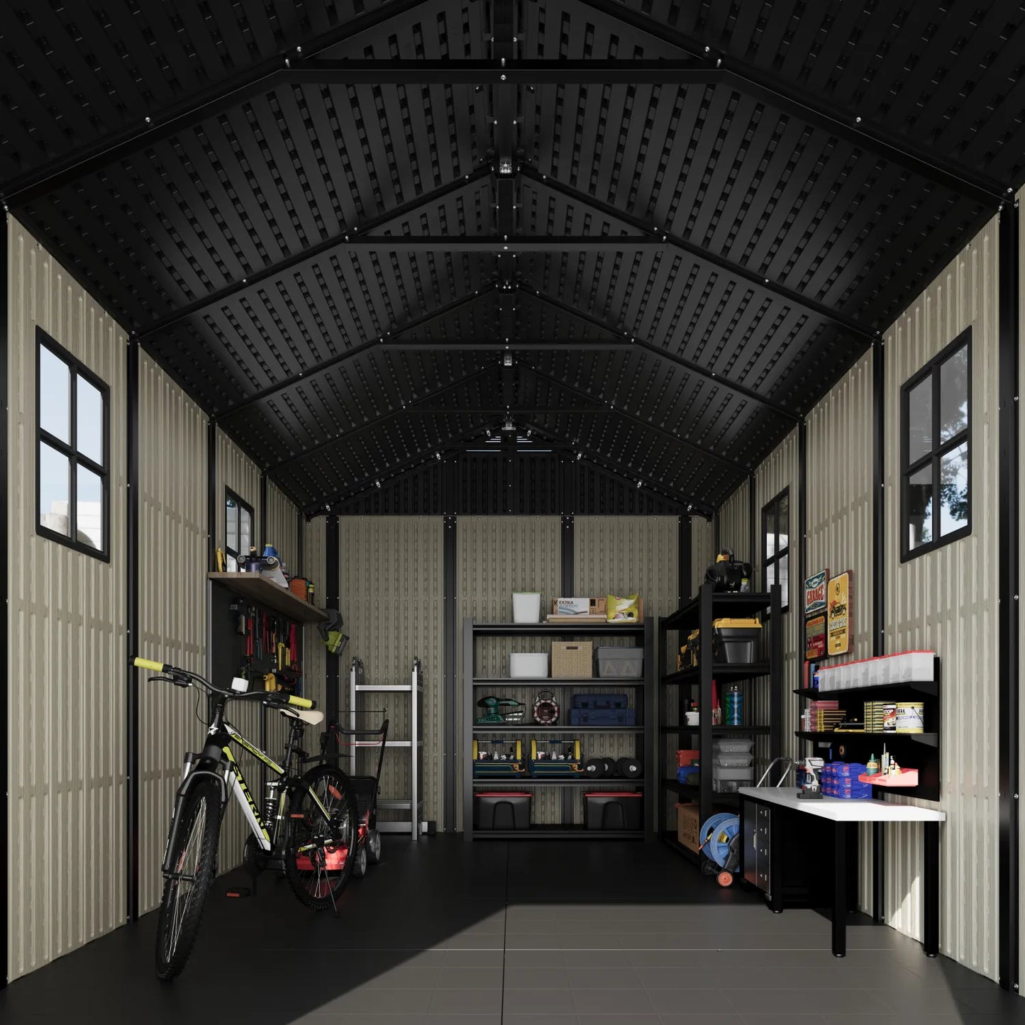 Kick-it Plastic Storage Shed with Floor and Windows