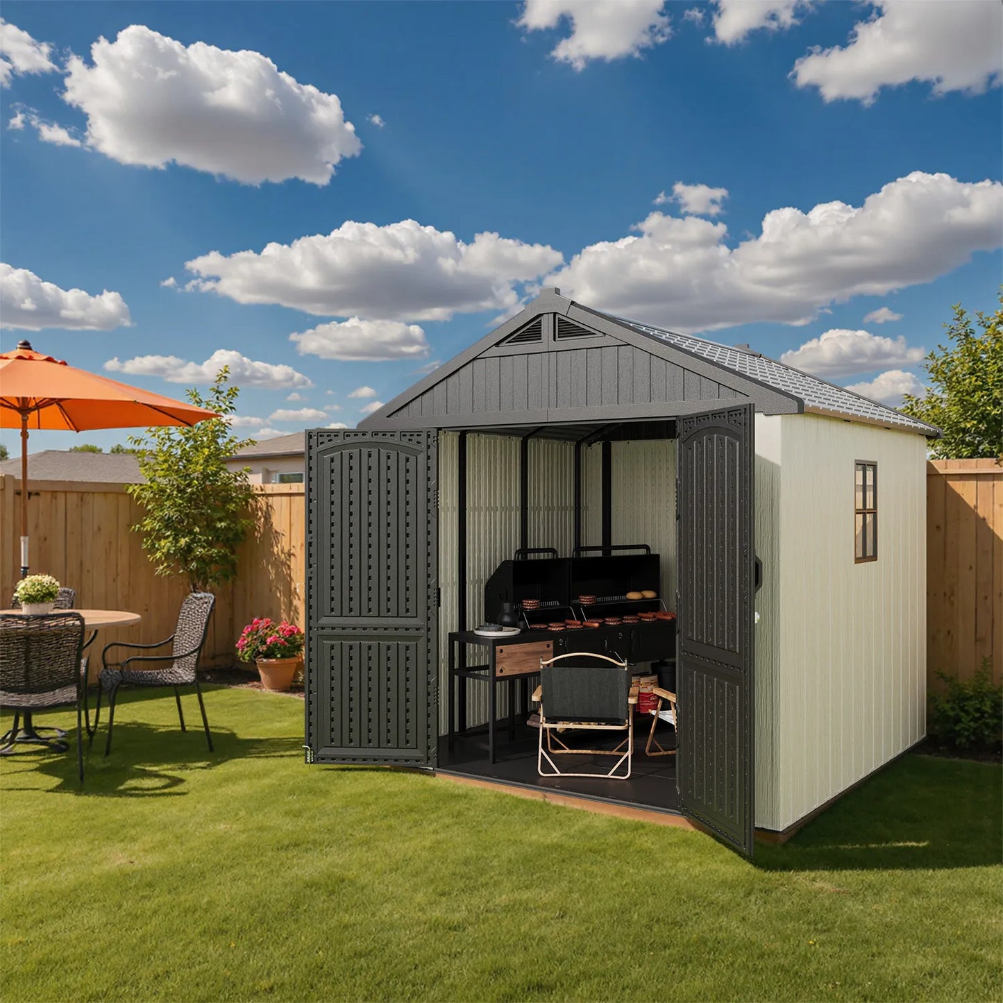 Kick-it 8x8 Plastic Garden Storage Shed with Floor and Windows