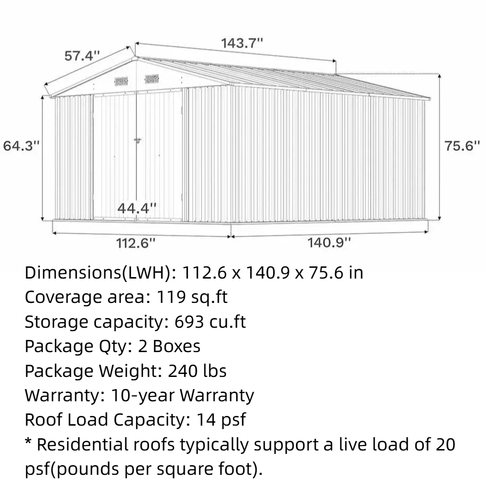 Outdoor Storage Metal Shed with Metal Roof