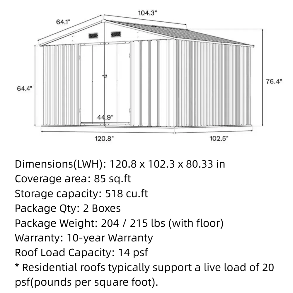 Outdoor Storage Metal Shed with Metal Roof