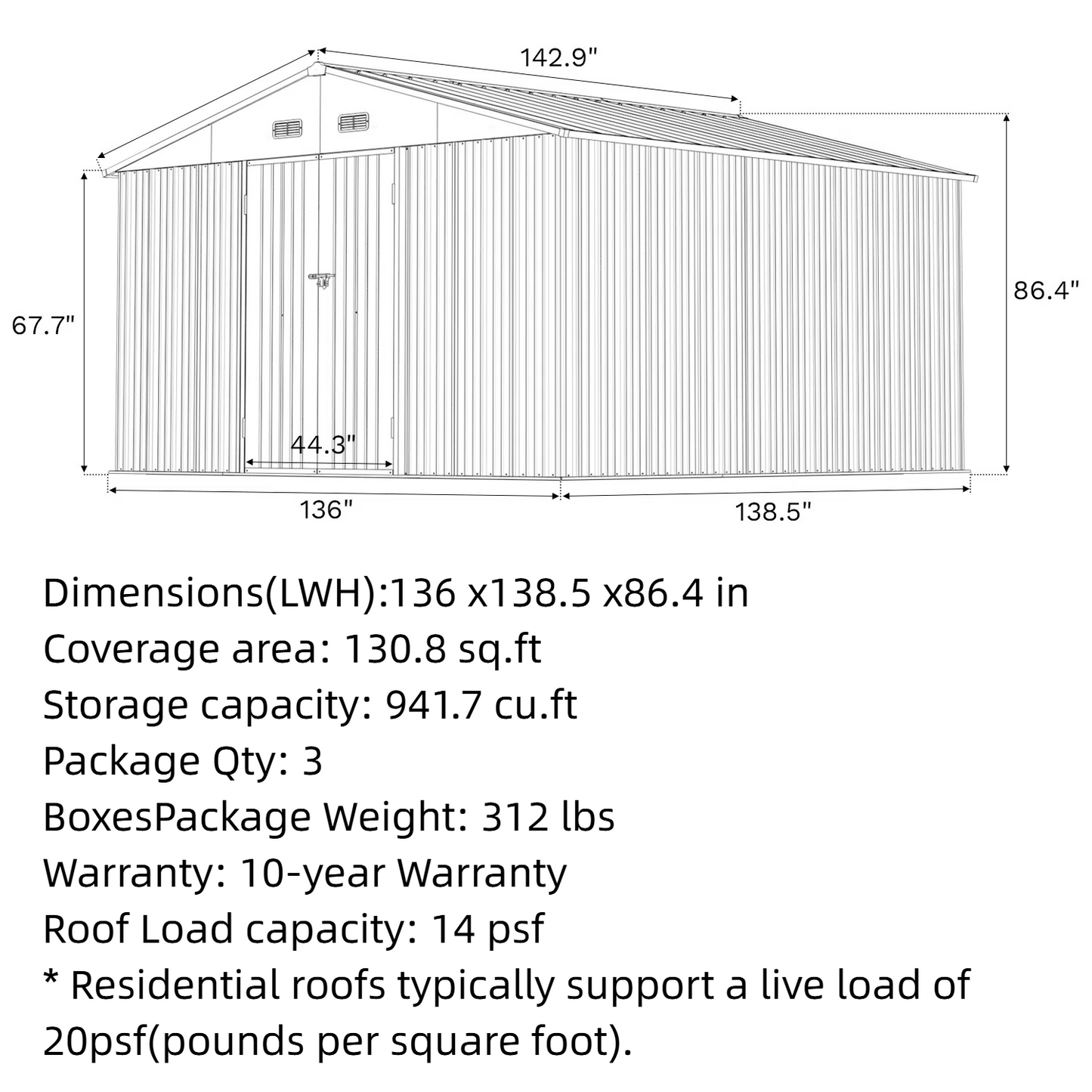 Outdoor Storage Metal Shed with Metal Roof