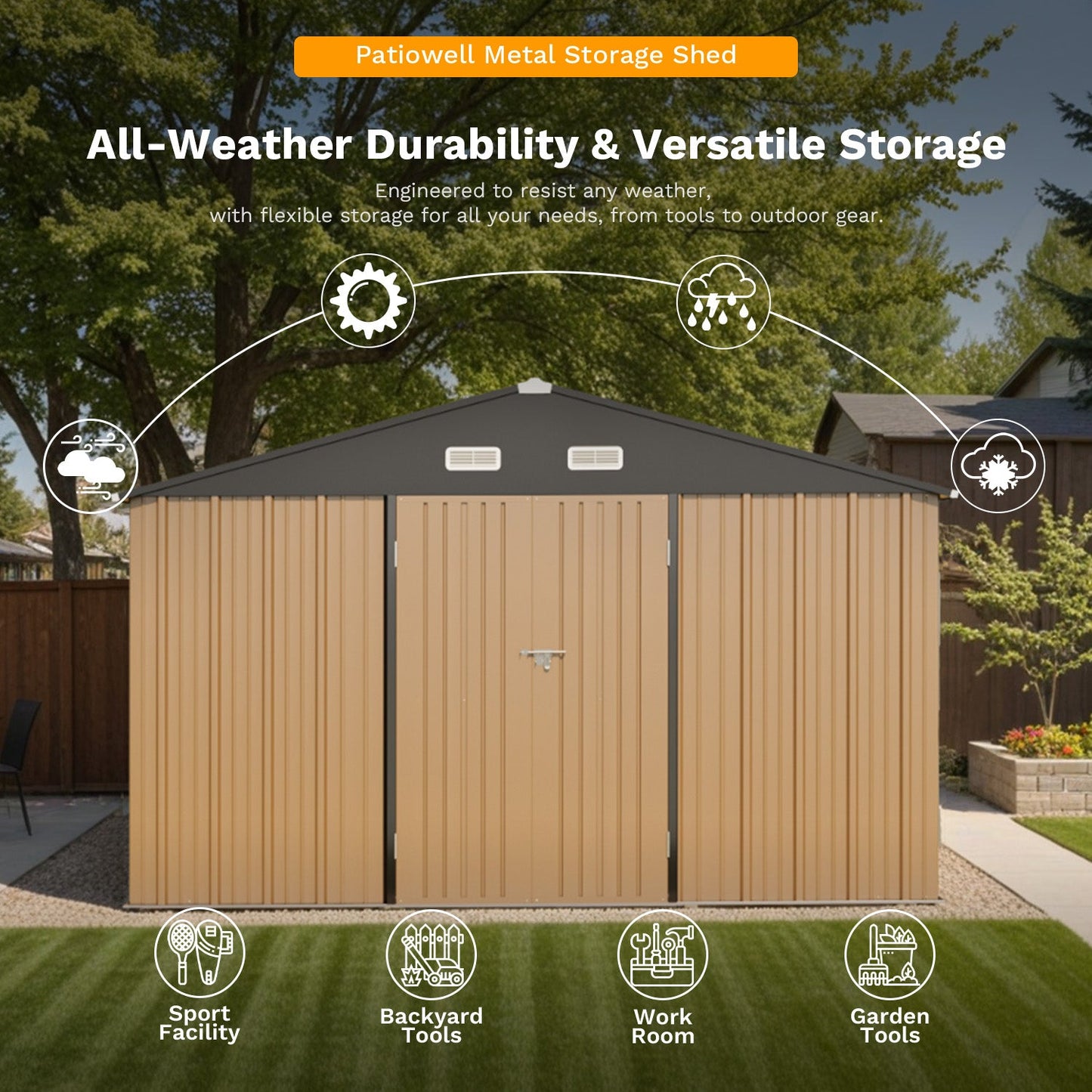 12x12 Large Metal Shed with Weather Resistance