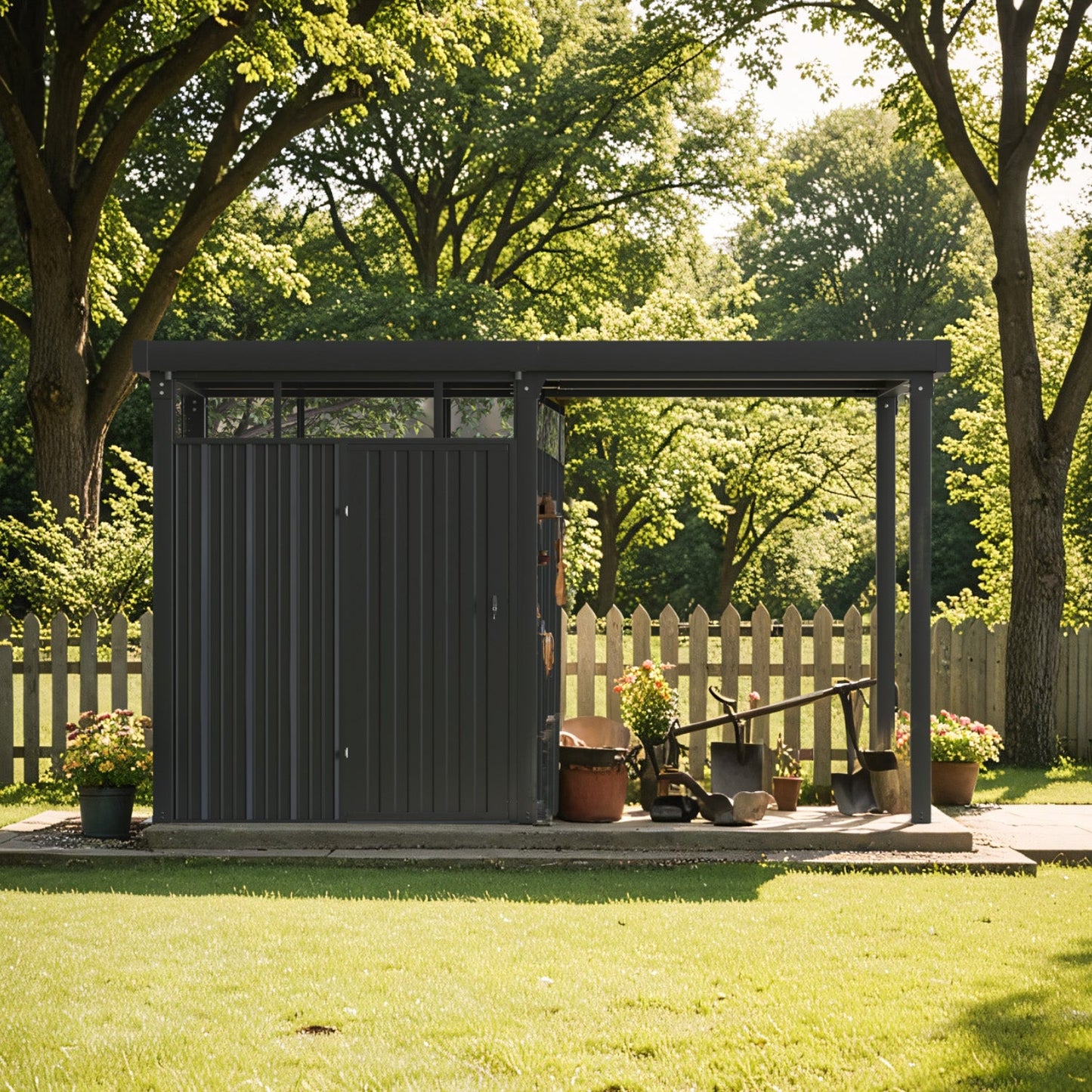 7x7 Metal Storage Shed with 7x7 Covered Porch