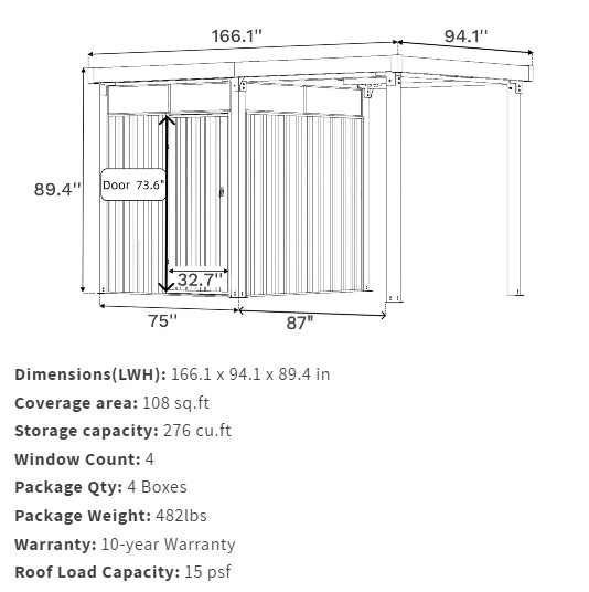 7x7 Metal Storage Shed with 7x7 Covered Porch