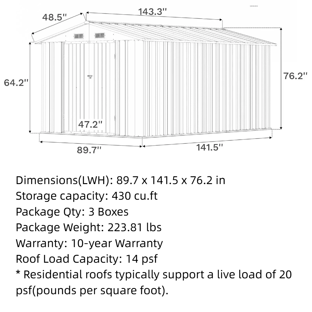 Outdoor Storage Metal Shed with Metal Roof