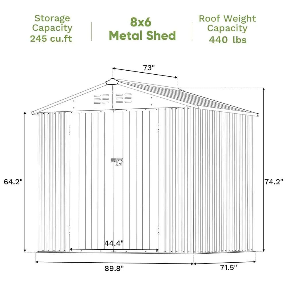 8x6 Metal Shed Pro With Peak Roof