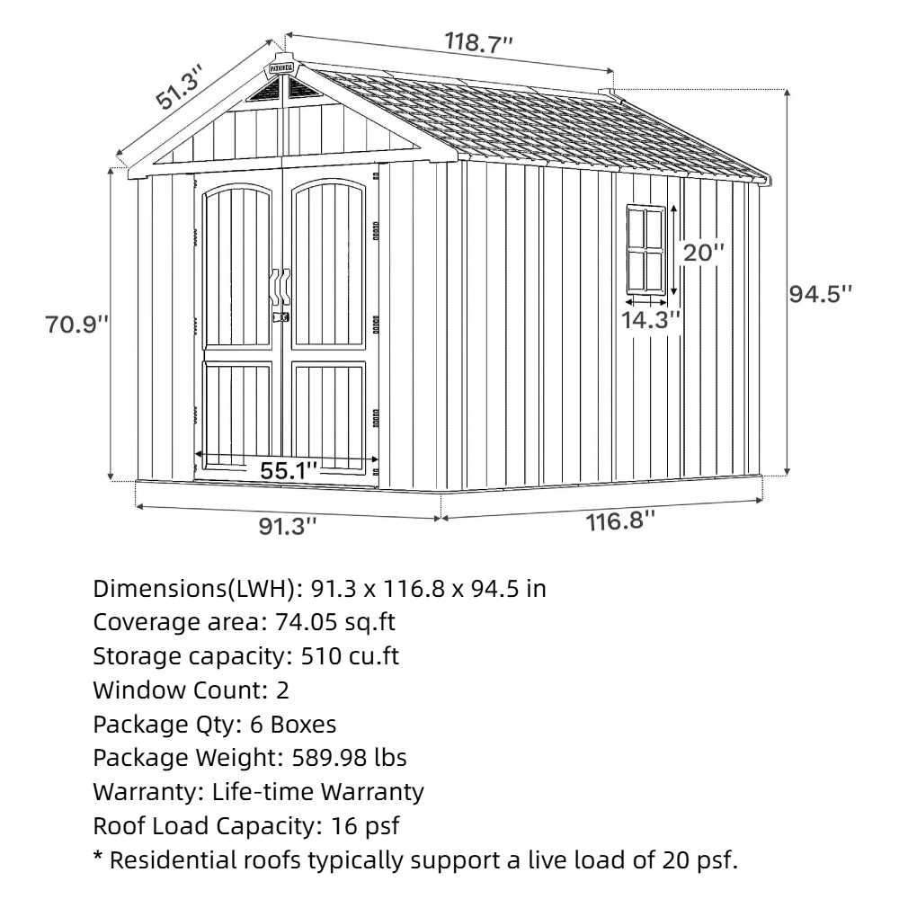 Kick-it Plastic Storage Shed with Floor and Windows
