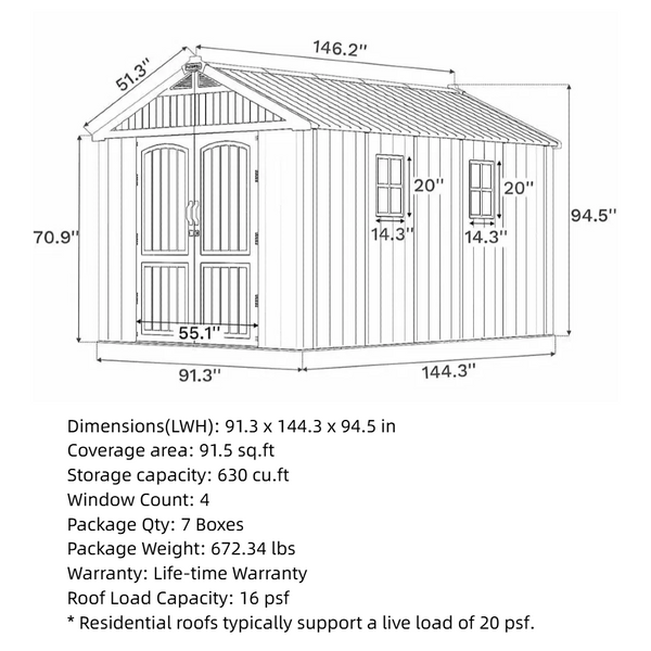 Kick-it Plastic Storage Shed with Floor and Windows