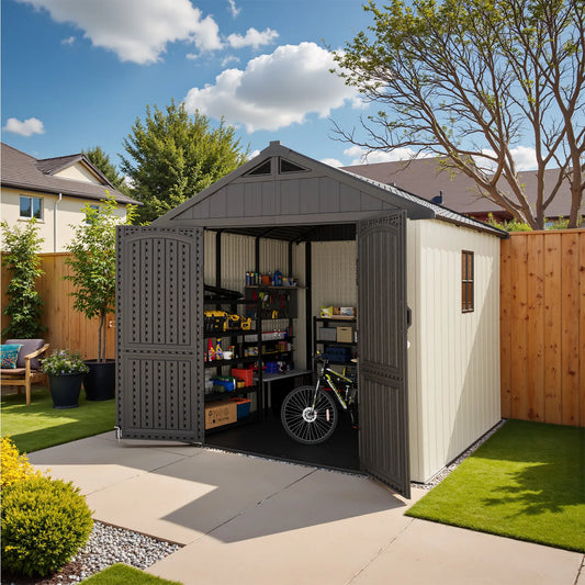Kick-it 8x8 Plastic Garden Storage Shed with Floor and Windows