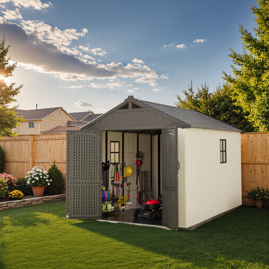 Kick-it 8x10 Plastic Storage Shed with Floor and Windows
