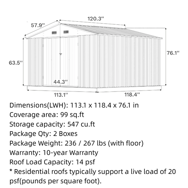 Outdoor Storage Metal Shed with Metal Roof