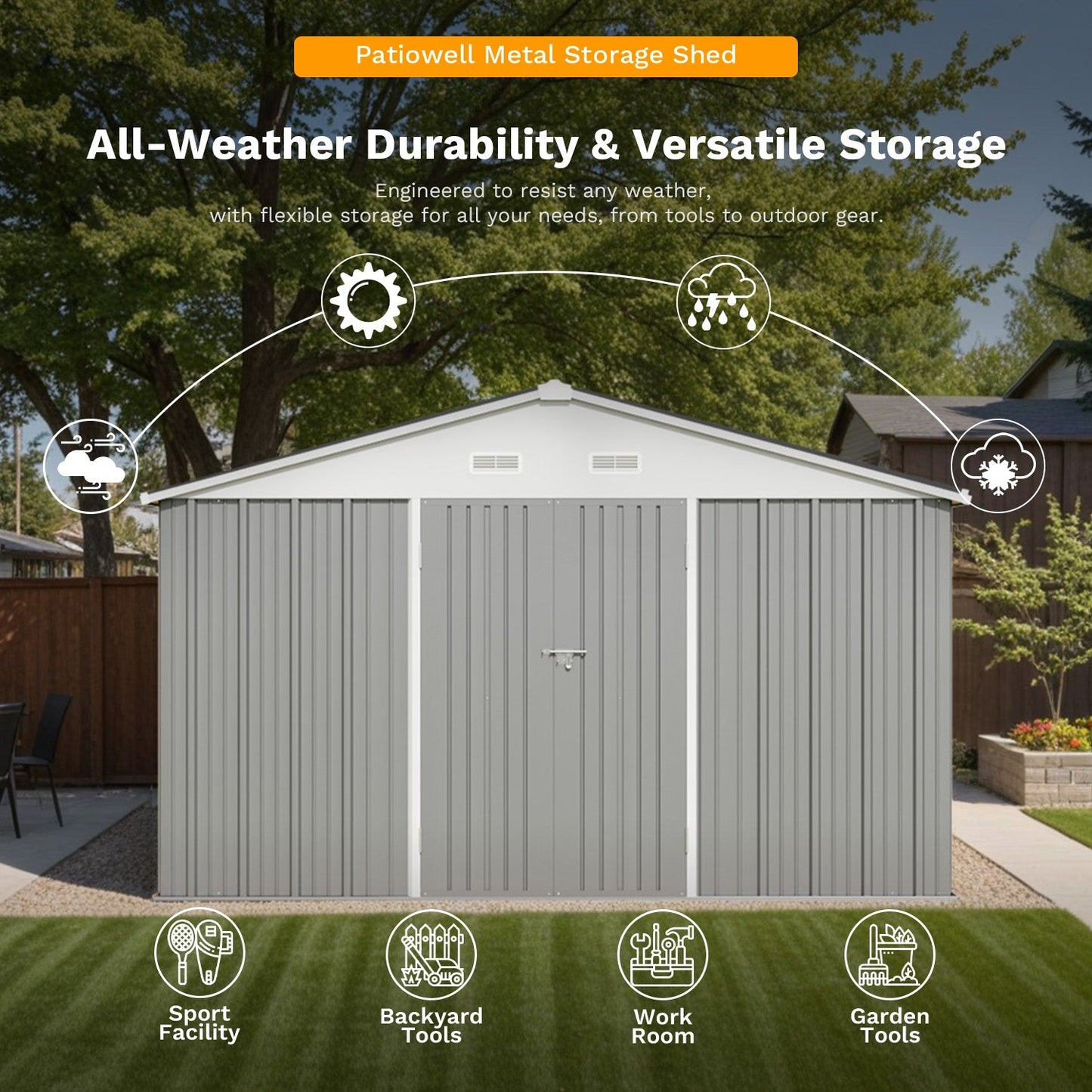 12x12 Large Metal Shed with Weather Resistance